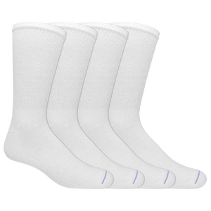 Four pairs of white Dr. Scholl's crew socks for men.