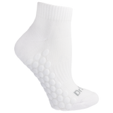 White ankle sock with textured sole on a white background