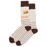 Striped socks with 'LEG DAY' and a dumbbell graphic on a white background