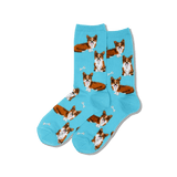 Blue socks with corgi dog pattern on a transparent background thumbnail