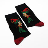 Pair of socks with elf design on a white background thumbnail
