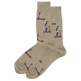 Beige socks with scooter and person design on a beige background
