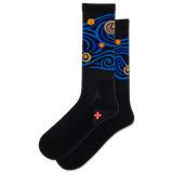 Black socks with blue and orange pattern on a white background thumbnail