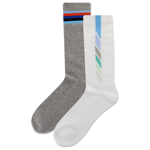 HOTSOX Men's Dashed Vertical Stripe Crew Socks 2-Pack