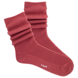 Red ribbed women's slouch sock on a white background thumbnail