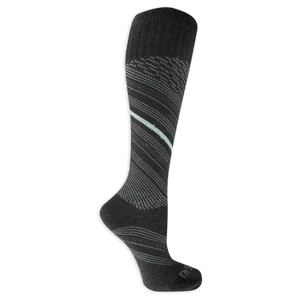 Dr. Scholl's women's black compression socks featuring an abstract white striped pattern.