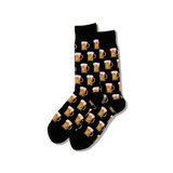 Black socks with beer mug pattern on a white background
