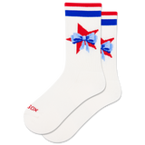 White socks with red and blue bows on a white background thumbnail