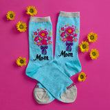 Women's novelty HOTSOX with a floral motif and the word "Mom"