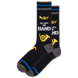 Black socks with musical instrument designs and text on a white background thumbnail