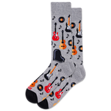 Gray socks with musical instrument pattern on a white background thumbnail