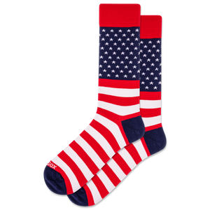 American flag patterned socks on a white background