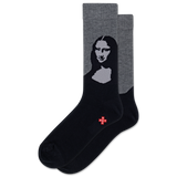 Black and gray socks with Mona Lisa design on a white background thumbnail