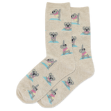 Beige socks with koala illustrations on a white background