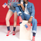 Two people wearing Americana-themed HOTSOX.  thumbnail