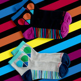 Women's fashion HOTSOX anklets with fuzzy heart motifs and stripes on the bottom of the foot