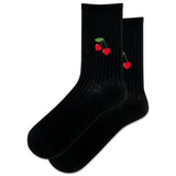 Black socks with cherry designs on a white background thumbnail