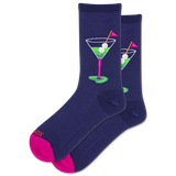 Navy socks with martini glass design on a white background thumbnail