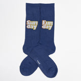 Blue socks with 'Sun day Fun day' text on a white background thumbnail